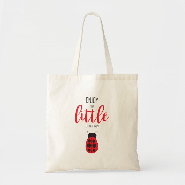 Red and Black Hand Drawn Baby Ladybug Cute Bug Tote Bag (Front)
