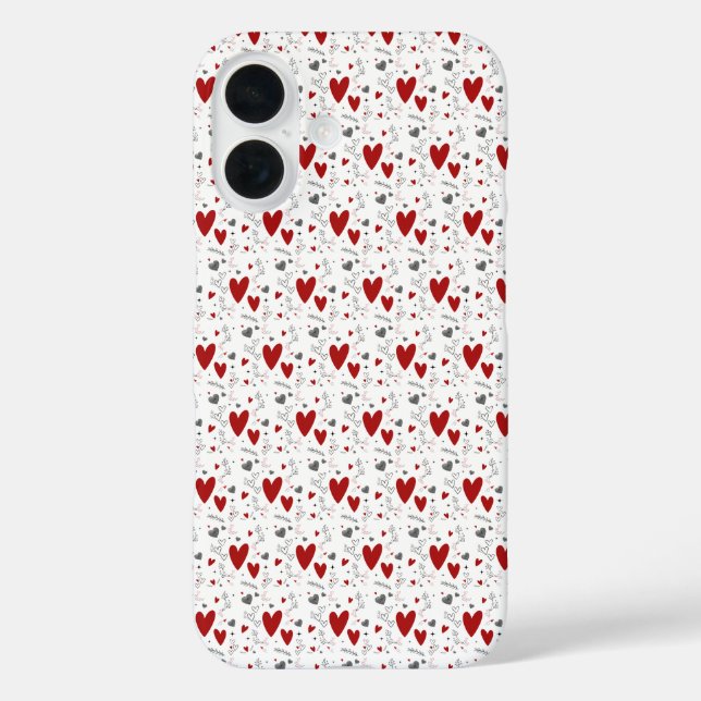 Red and Black Hand Drawn Doodle Hearts Case-Mate iPhone Case (Back)