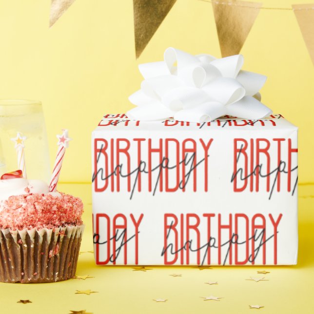 Red and Black Happy Birthday Wrapping Paper (Birthday Party)