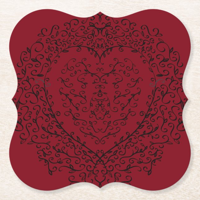 Red and Black Heart Gothic Wedding Coasters (Front)