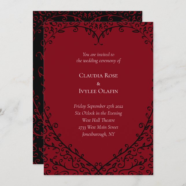Red and Black Heart Gothic Wedding Invitation (Front/Back)
