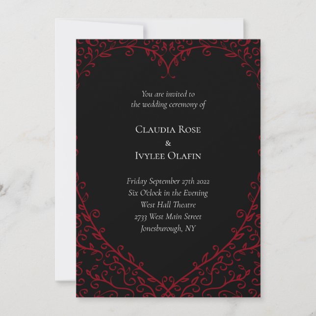Red and Black Heart Gothic Wedding Invitation (Front)