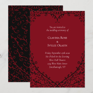 Red and Black Heart Gothic Wedding Invitation