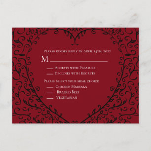 Red and Black Heart Gothic Wedding Reply Card