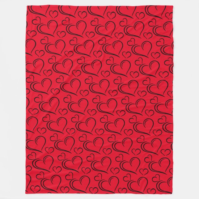 Red and black heart large sherpa blanket (Front)