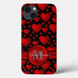 Red and  black heart pattern personalised iPhone 13 case