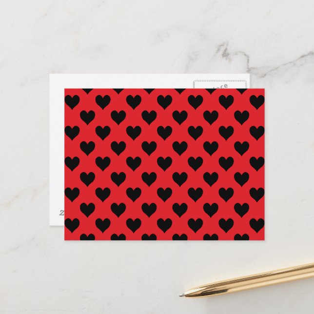 Red and Black Heart Pattern Postcard (Front/Back In Situ)