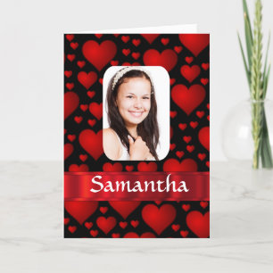 Red and black heart personalised photo card
