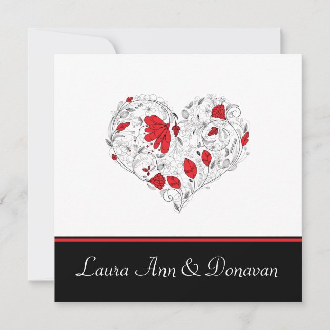Red and Black Heart Post Wedding Invitation (Front)