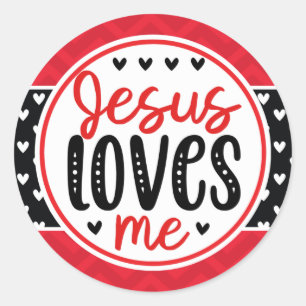 Red and Black Hearts Jesus Loves Me Religious Classic Round Sticker