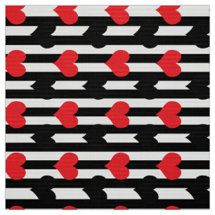 Red And Black Hearts On Stripes Fabric