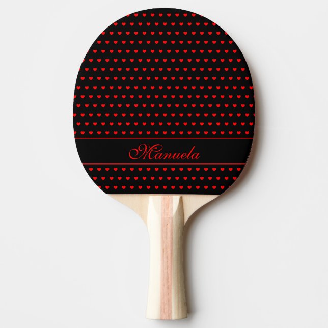 Red And Black Hearts Pattern, Custom Name Ping Pong Paddle (Front)