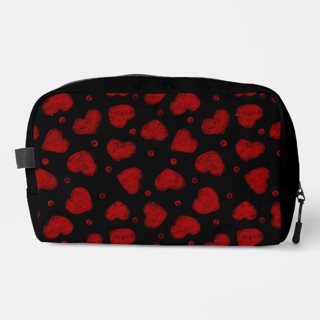 Red and Black Hearts pattern Dopp Kit (Front)