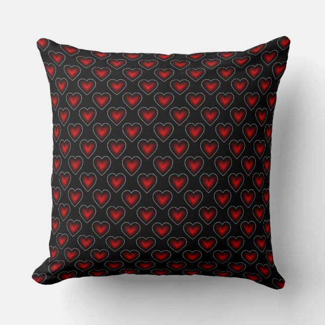 Red and Black Hearts Pattern Throw Pillow (Front)