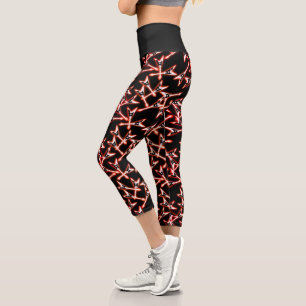 Red and Black Heavy Metal Electric Guitar Pattern Capri Leggings