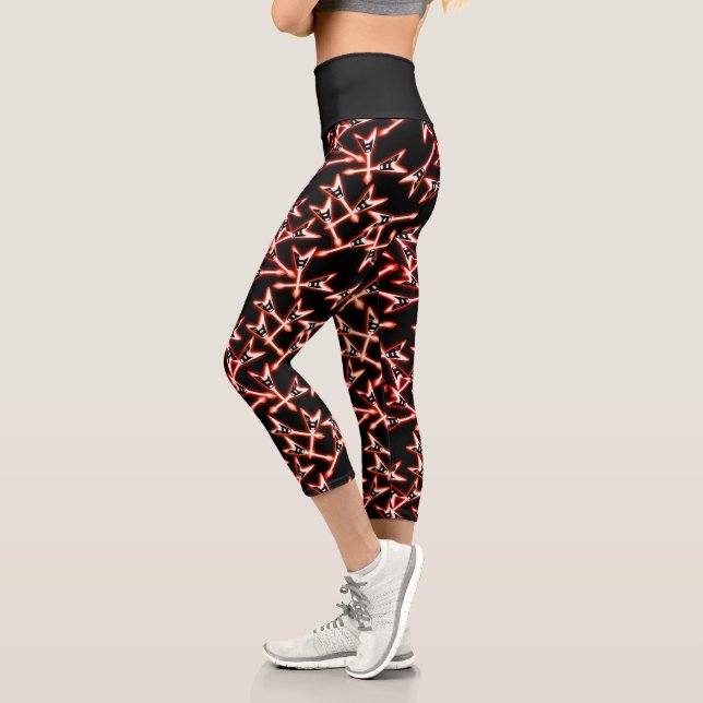Red and Black Heavy Metal Electric Guitar Pattern Capri Leggings (Left)