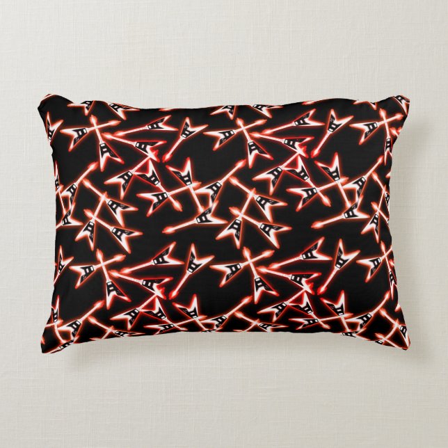 Red and Black Heavy Metal Electric Guitar Pattern Decorative Cushion (Front)