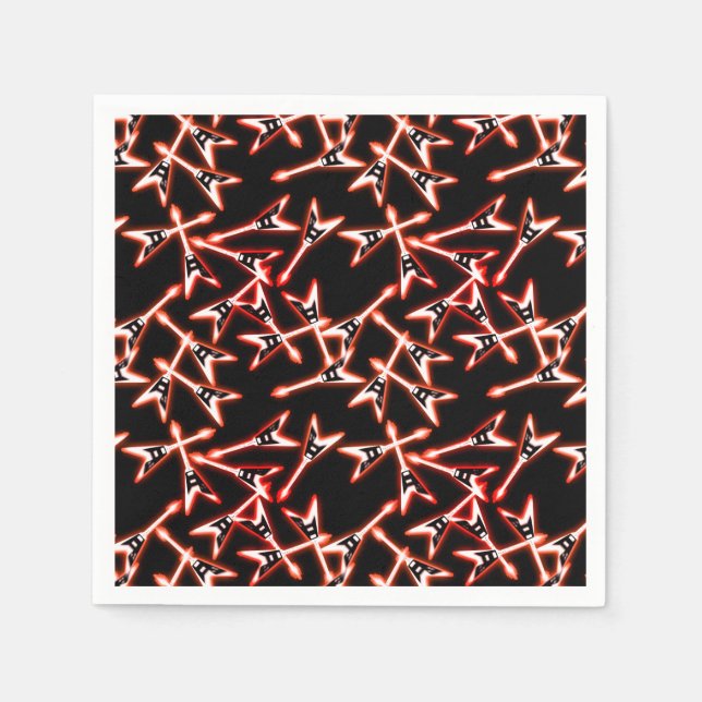 Red and Black Heavy Metal Electric Guitar Pattern Napkin (Front)