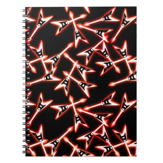 Red and Black Heavy Metal Electric Guitar Pattern Notebook (Front)