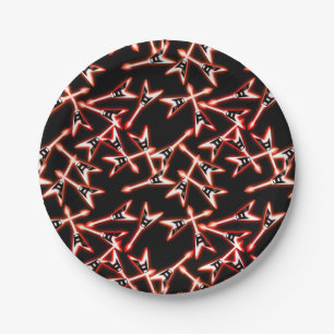 Red and Black Heavy Metal Electric Guitar Pattern Paper Plate