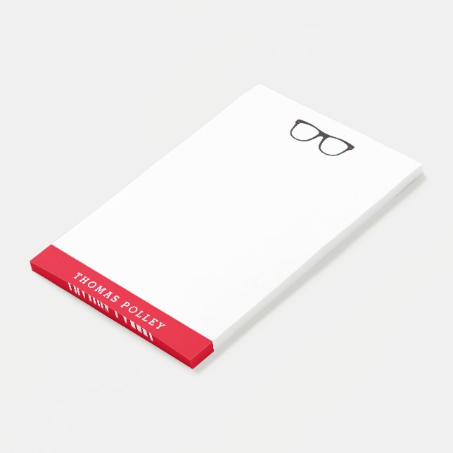 Red and Black Hipster Glasses Personalised Notepad (Angled)