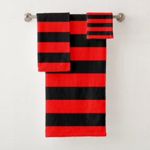 Red and Black Horizontal Stripes Bath Towel Set