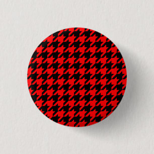 Red and Black Houndstooth Check 3 Cm Round Badge
