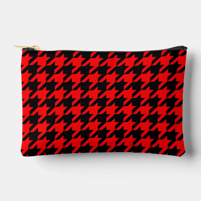 Red and Black Houndstooth Check Accessory Pouch (Front)