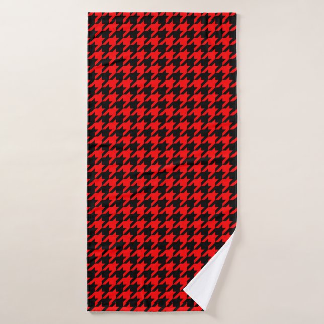Red and Black Houndstooth Check Bath Towel (Bath Towel)