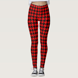 Red and Black Houndstooth Check Leggings