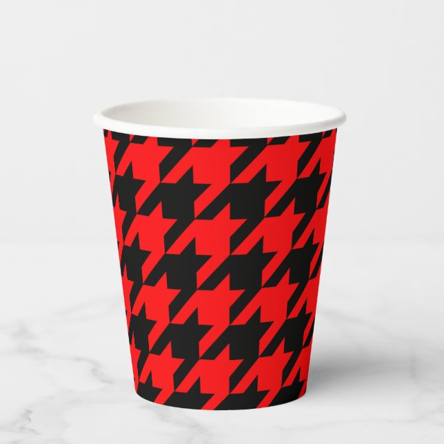 Red and Black Houndstooth Check Paper Cups (Front)