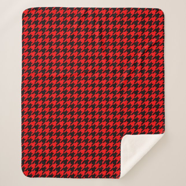 Red and Black Houndstooth Check Sherpa Blanket (Front)