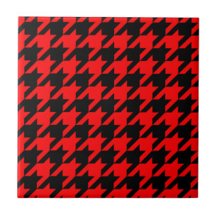 Red and Black Houndstooth Check Tile