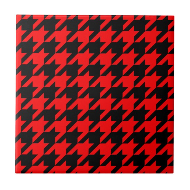 Red and Black Houndstooth Check Tile (Front)