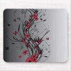 Red and Black Illustrated Floral Mousepad