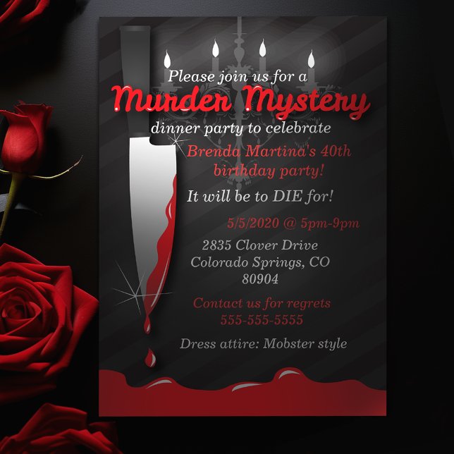 Red and Black Knife Murder Mystery Dinner Invitation (Red and Black Knife Murder Mystery Dinner Invitation)