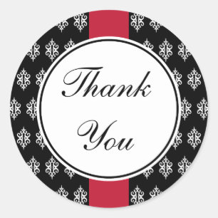 Red and Black Lace Thank You Stickers