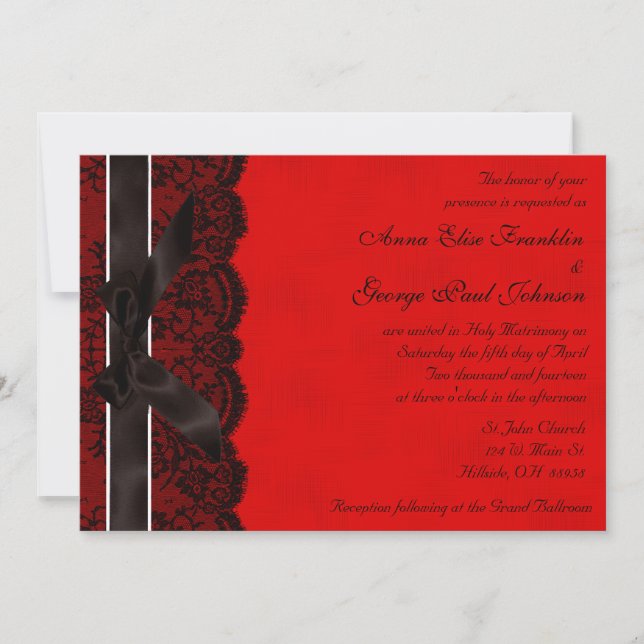 Red and Black Lace Vintage Wedding Invitation (Front)