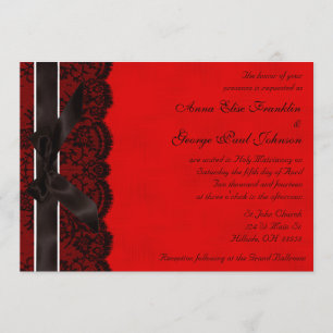 Red and Black Lace Vintage Wedding Invitation