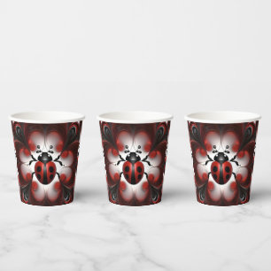 Red And Black Ladybird Fractal Art Design, Paper Cups