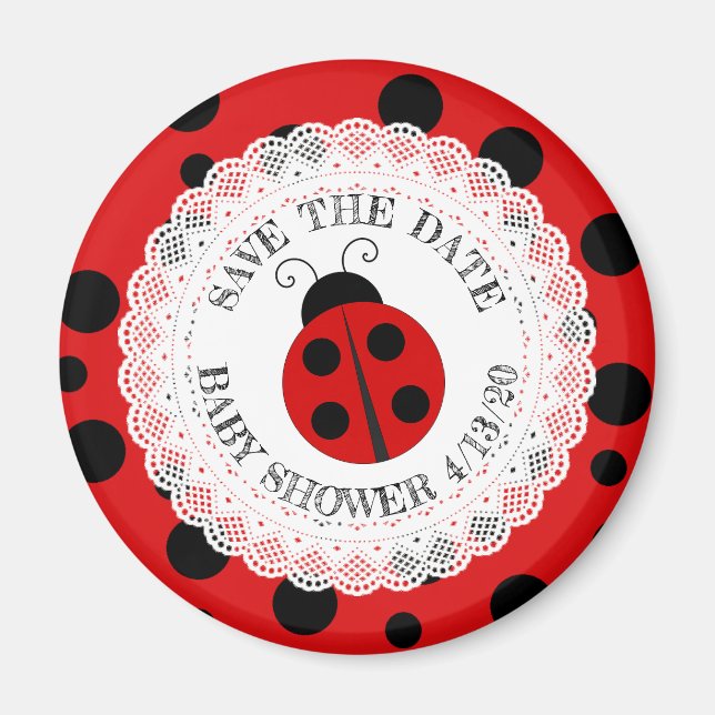 Red and Black Ladybug Baby Shower Reminder Magnet (Front)