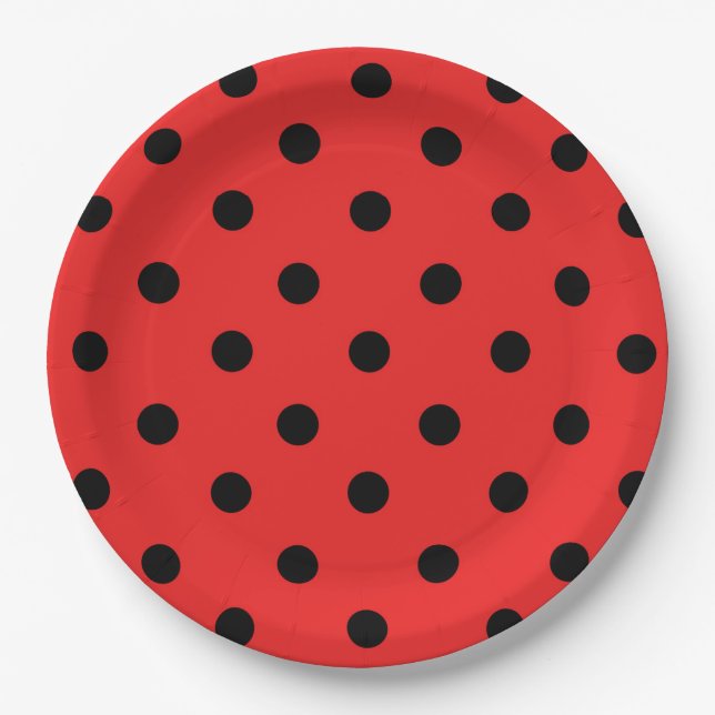 Red and Black Ladybug Pattern Birthday Party Paper Plate (Front)