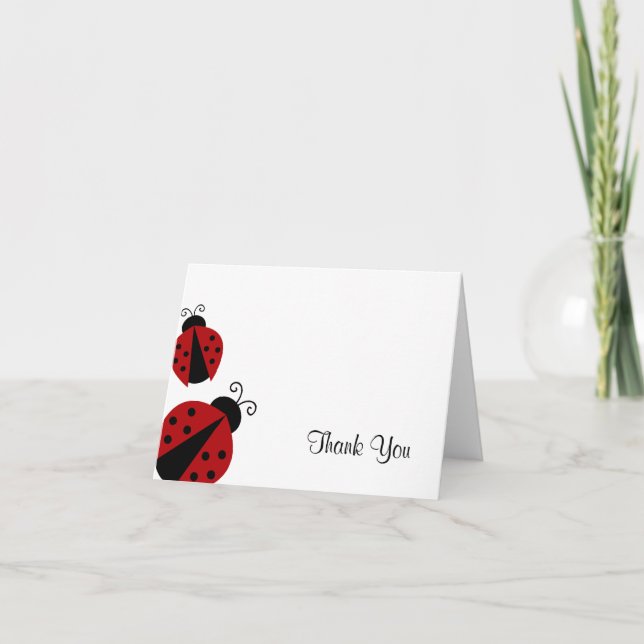 Red and Black Ladybug Thank You Card (Front)