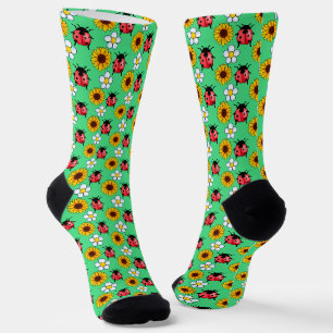 Red And Black Ladybug With Flowers Socks