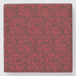 RED AND BLACK LEAFY DESIGN STONE COASTER