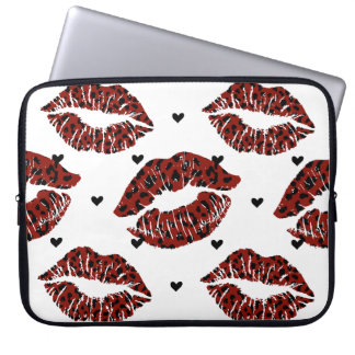 RED AND BLACK LEOPARD PATTERNED LUSH LIPS LAPTOP SLEEVE