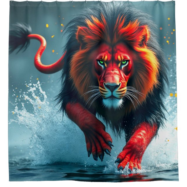 Red and Black Lion Shower Curtain (Front)