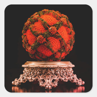 Red And Black Mandelbrot Sphere On Silver Pedestal Square Sticker