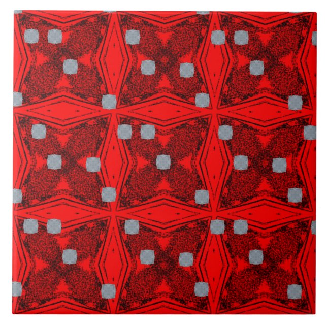 Red and Black Mid Century Modern Pattern Tile (Front)