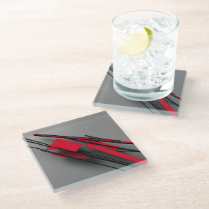 Red and Black Minimalist Modern Abstract Glass Coaster